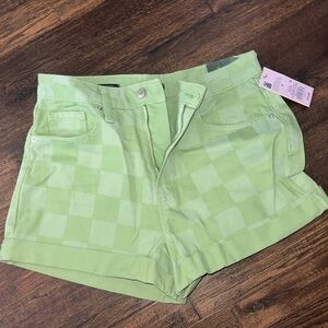 A New Day Light Green Checkered Jean Shorts